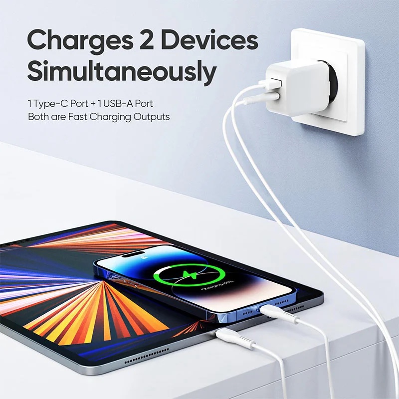 PD 30W 2-Port GaN Fast Charger - T7 - White