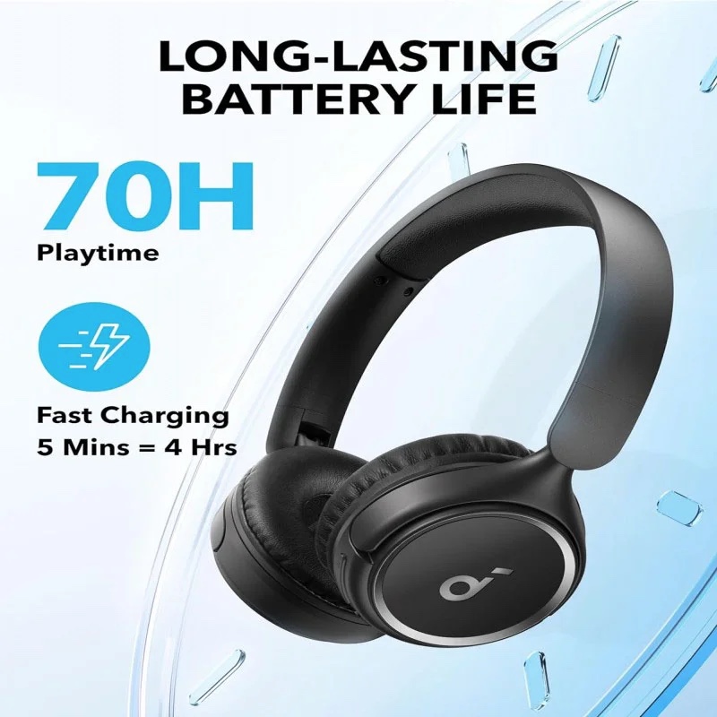 Anker Soundcore H30i Wireless On-Ear Headphones, Pure Bass, 70H Playtime, Bluetooth 5.3, Lightweight, App Connectivity, Multipoint Connection - (Black)