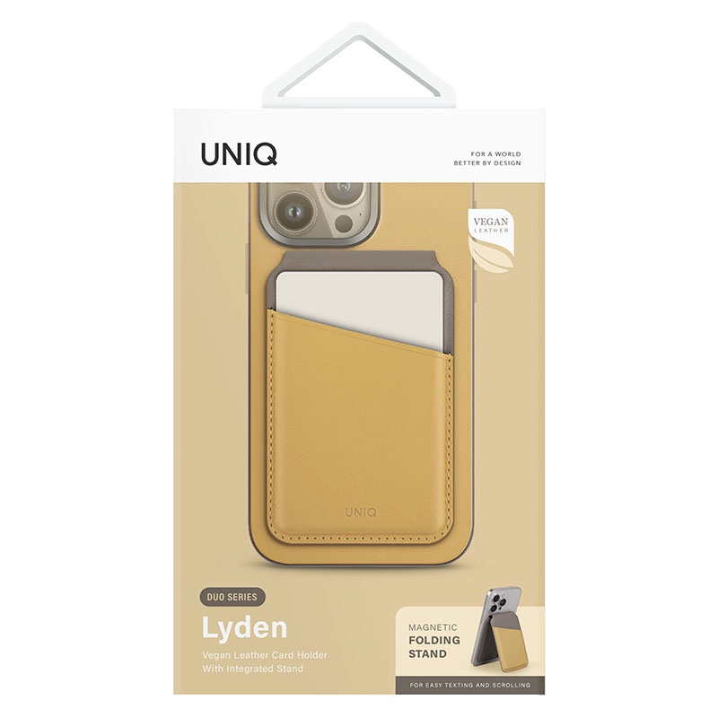 Uniq Lyden DS RFID Blocking Leatherette 2in1 MagSafe Magnetic Card Wallet & Stand - Canary/Yellow