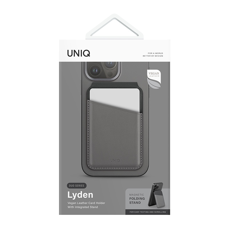 Uniq Lyden DS RFID Blocking Leatherette 2in1 MagSafe Magnetic Card Wallet & Stand – Charcoal/Grey