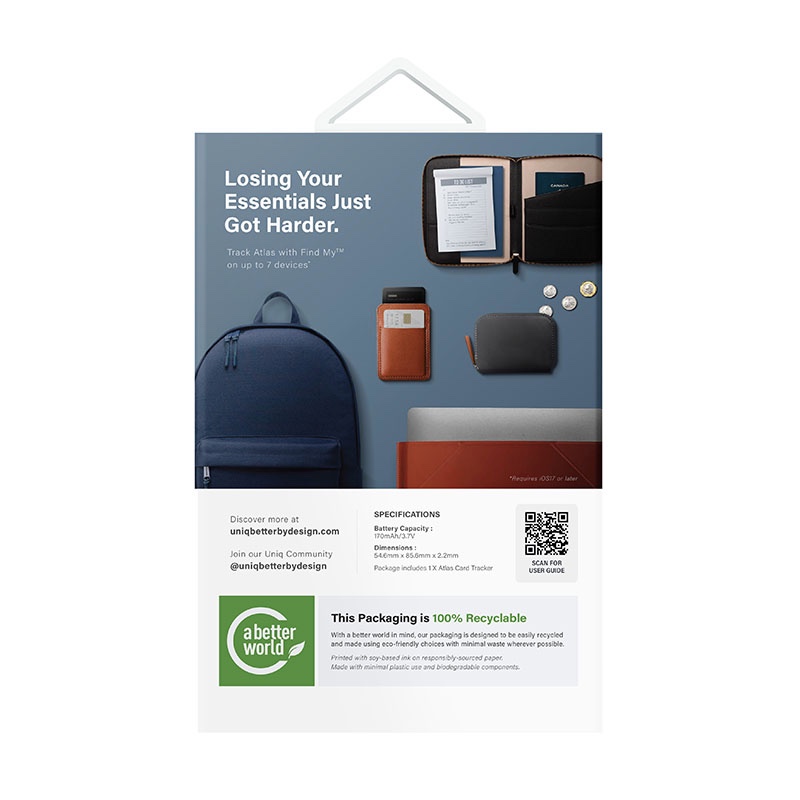 Uniq Atlas Ultra Slim Card Sized Wallet Tracker with NFC