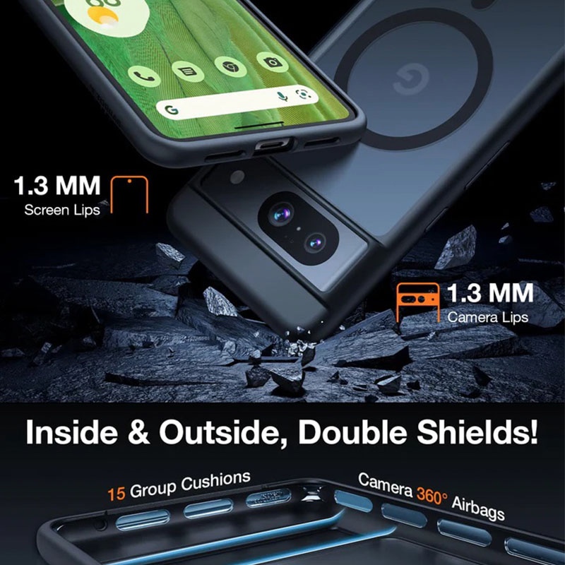 Torras Guardian Magnetic (Magsafe Compatible) Series Phone Case for Google Pixel 8 – Black