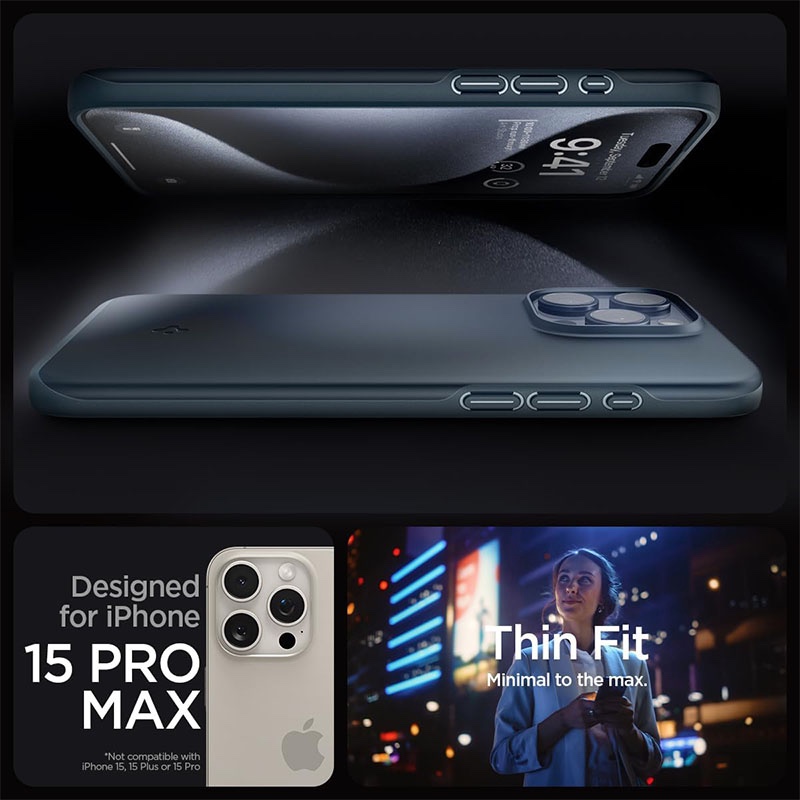 Spigen Thin Fit Phone Case for iPhone 15 Pro Max – Metal Slate