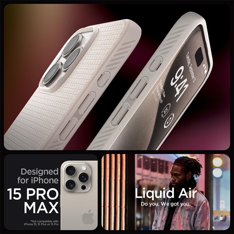 Spigen Liquid Air Phone Case for iPhone 15 Pro Max – Natural Titanium