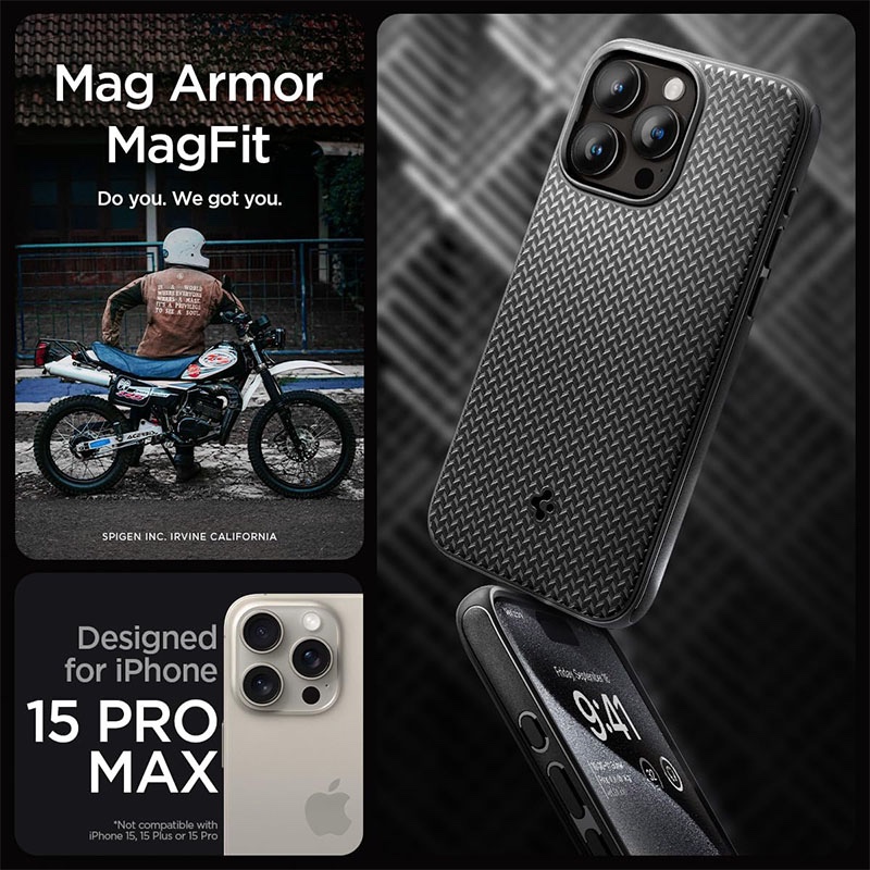 Spigen Mag Armor MagFit MagSafe Compatible Phone Case for iPhone 15 Pro Max - Matte Black