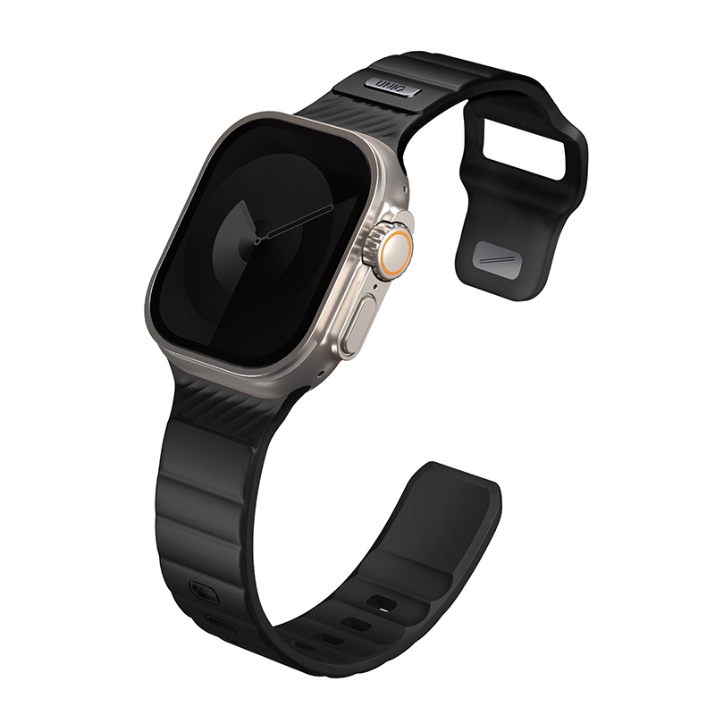 Uniq Stride FKM Tough Rubber Apple Watch Strap for Series 1-10, SE/SE2 & Watch Ultra - 49/45/44/46MM - Midnight Black