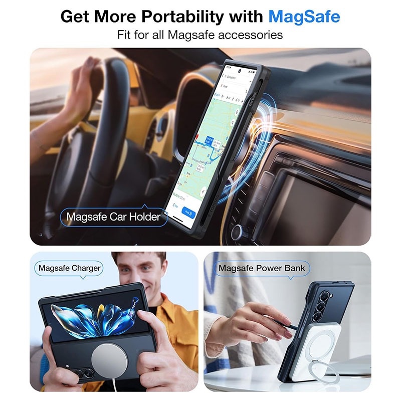 Torras Guardian Series Case for Samsung Galaxy Z Fold 6 with S-Pen Slot & MagSafe Compatible - Black