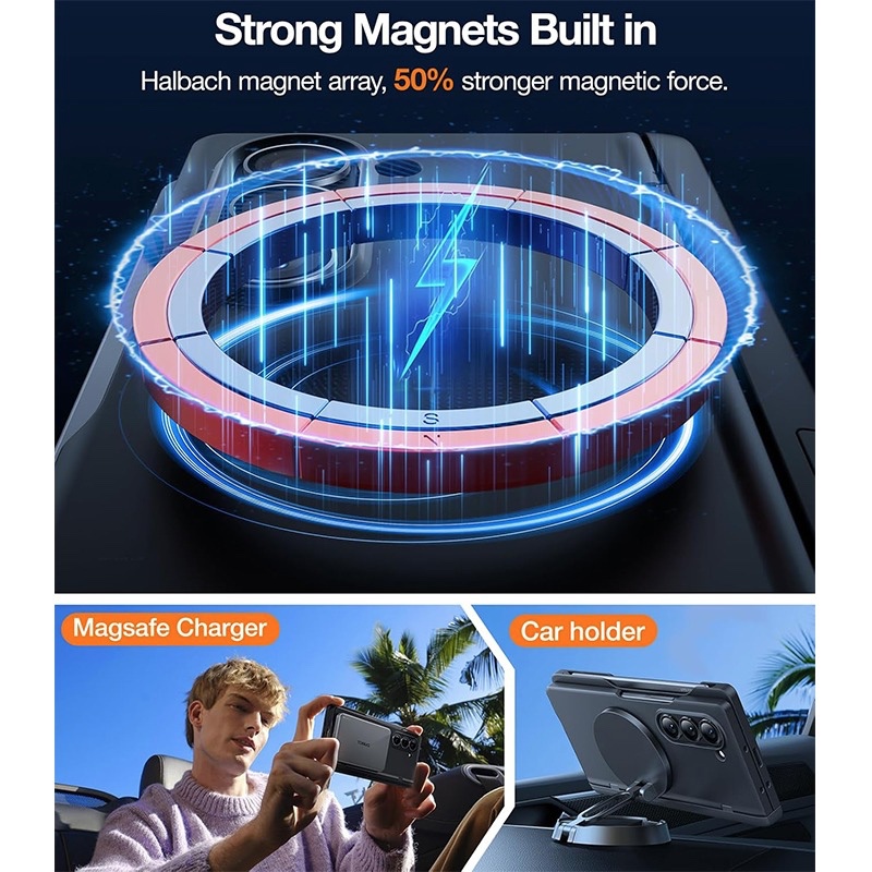 Torras Armor Stand Series Case for Samsung Galaxy Z Fold 6 with S-Pen Slot & MagSafe Compatible – Black