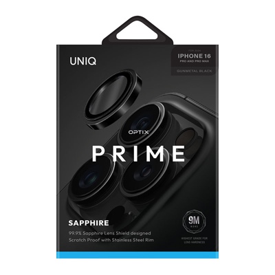 Uniq Optix Stainless Steel Camera Lens Protector for iPhone 16 Pro / 16 Pro Max – Black