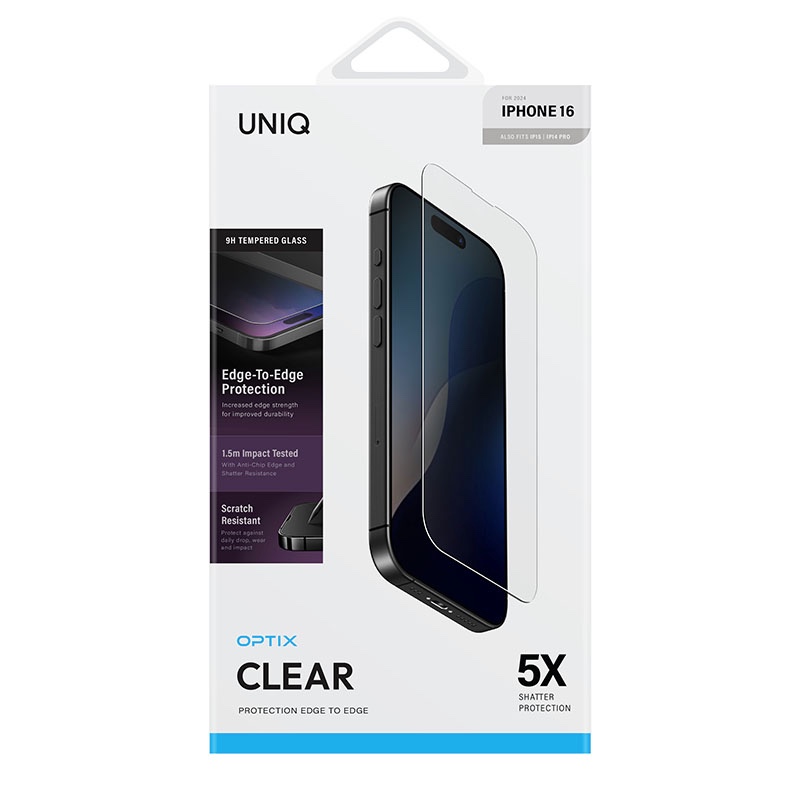 UNIQ Optix Clear Glass Screen Protector for iPhone 14 Pro / 15 / 16 – Clear