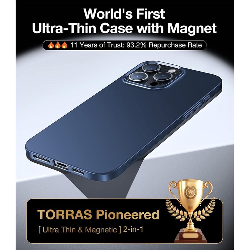 Torras Ultra SlimFit Mag Series MagSafe Compatible Case for iPhone 16 Pro Max – Navy Blue