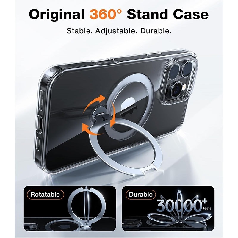 Torras UPRO Ostand Spin Series MagSafe Compatible Case for iPhone 16 Pro – Clear