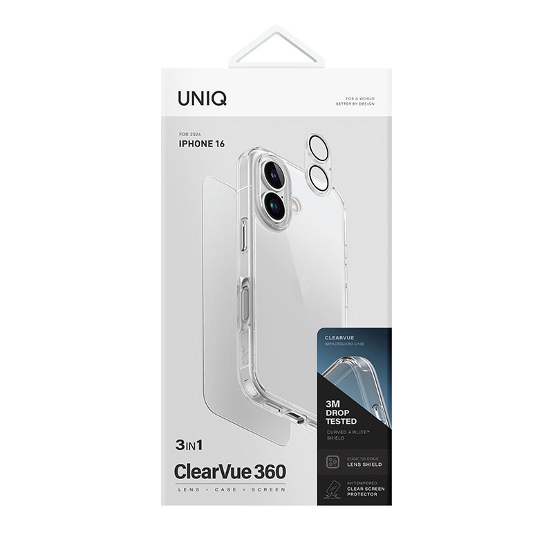 Uniq Clearvue 3in1 Bundle Pack for iPhone 16 - Screen Protector, Camera Lens, Phone Case - Clear
