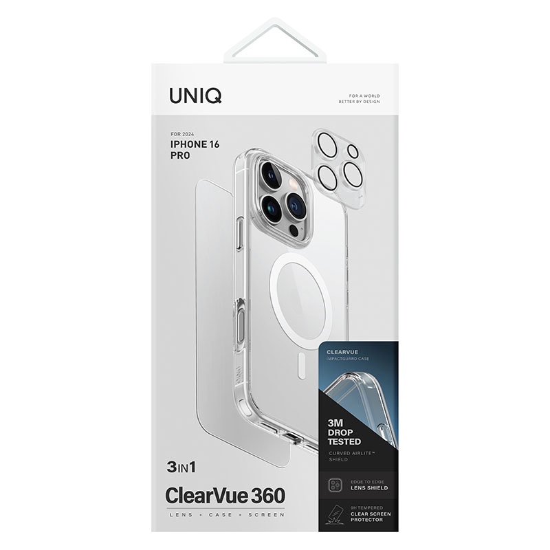 Uniq Clearvue 3in1 Bundle Pack MagSafe/MagClik Compatible for iPhone 16 Pro - Screen Protector, Camera Lens, Phone Case - Clear
