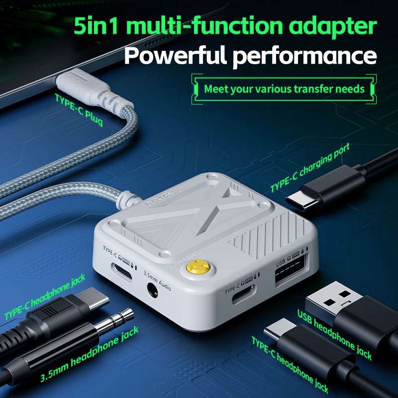 PLEXTONE GS5 5in1 Type C Adapter Compatible with all Phones, Tablets, Apple iPads all Models - White