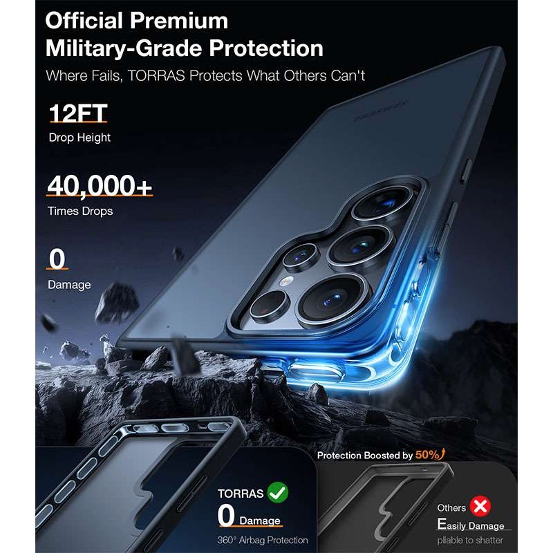 Torras Guardian Series Phone Case for Samsung Galaxy S25 Ultra – Black