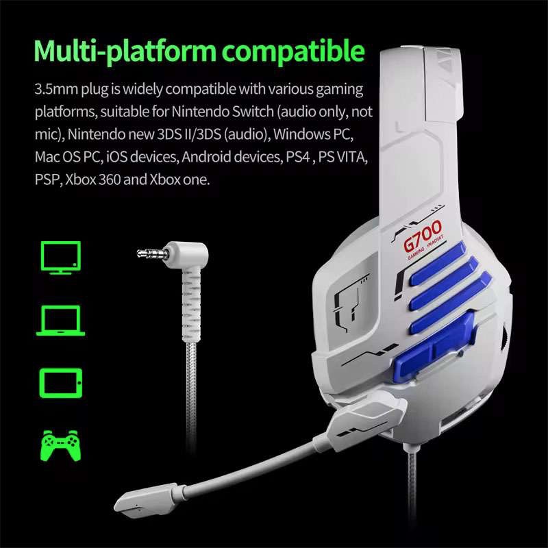 PLEXTONE G700 3.5mm AUX Wired Gaming Headphones with Noise Reduction Microphone HiFi Sound - Grey