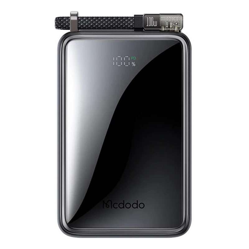 Mcdodo 25,000 maH 100W Ultra Mini Power Bank with Builtin 100W USB-C Cable - Black