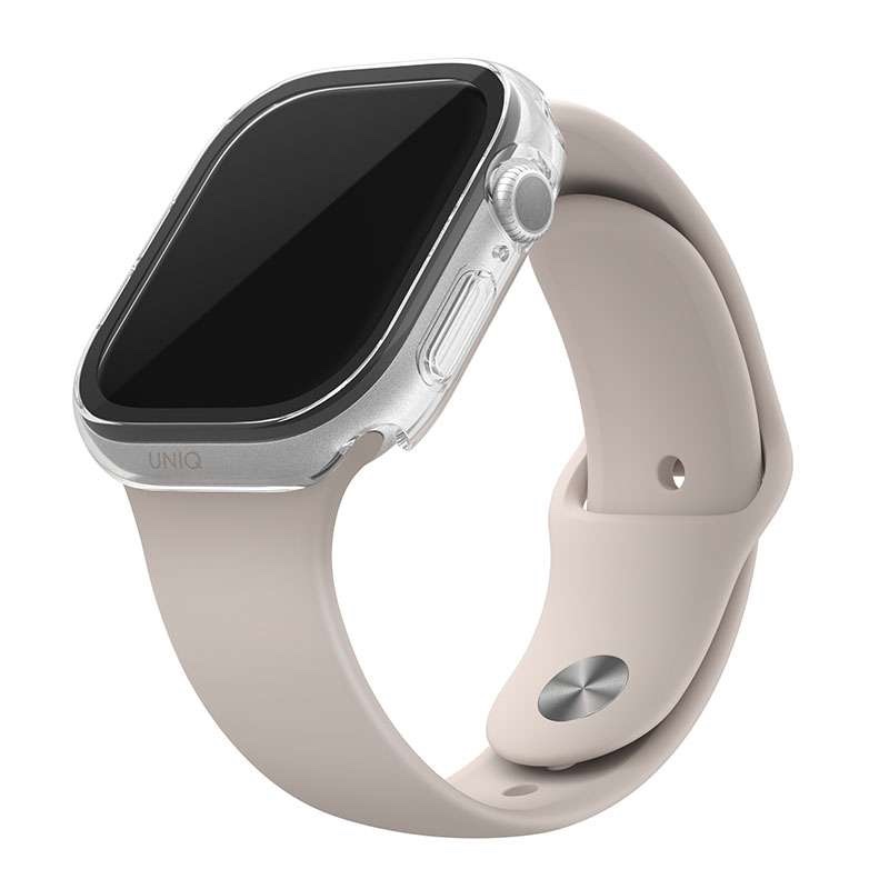 UNIQ Nautic Apple Watch Case with Curved Tempered Glass Screen Protector for Series 10 46MM – Dove Clear