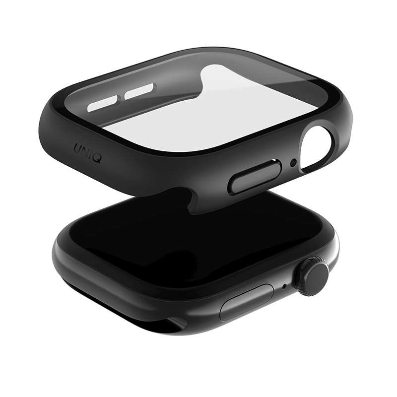 UNIQ Nautic Apple Watch Case with Curved Tempered Glass Screen Protector for Series 10 46MM – Black