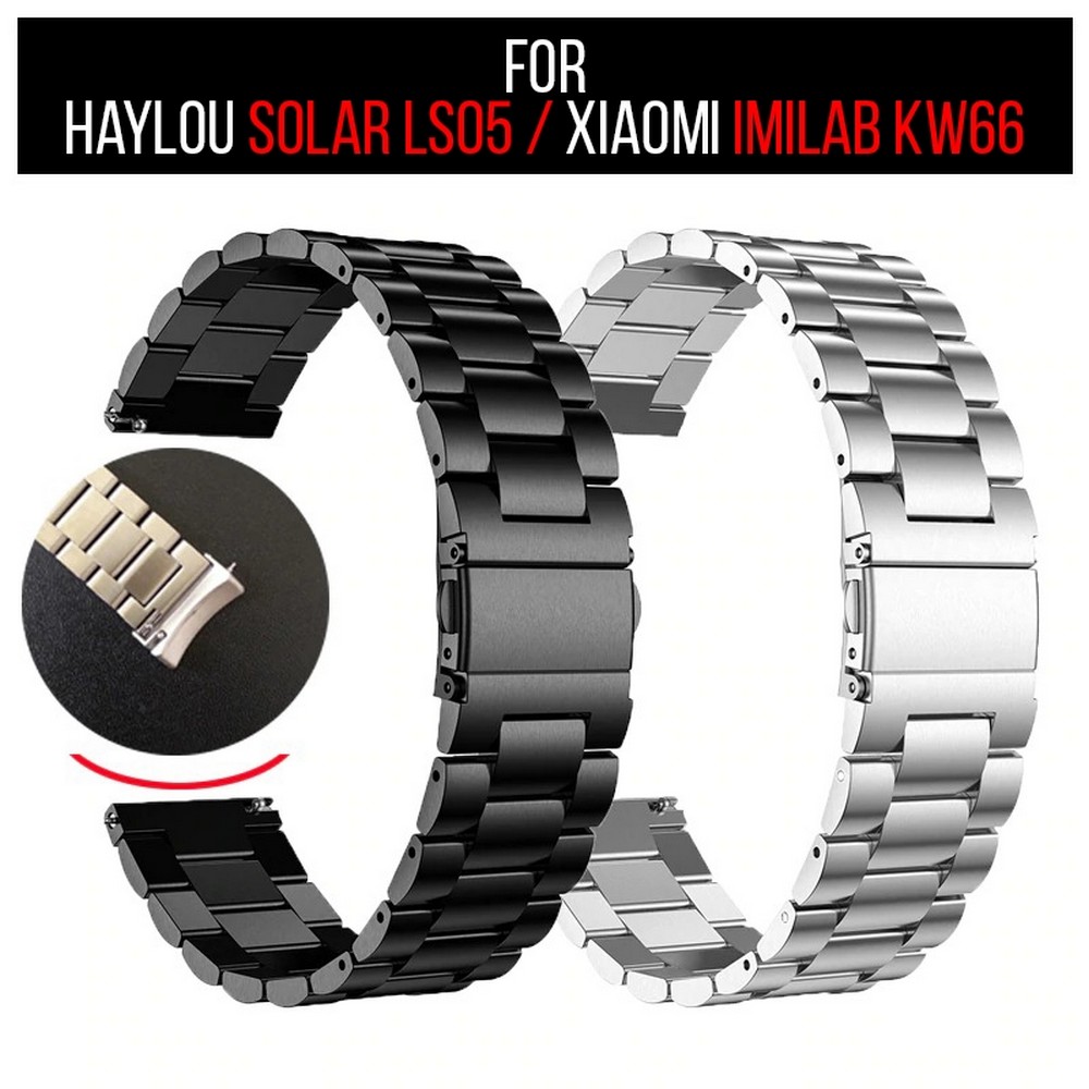 Stainless Steel Strap for All Smart Watch Band Metal Bracelet Correa Replacement Wrist Strap (22mm) - Black