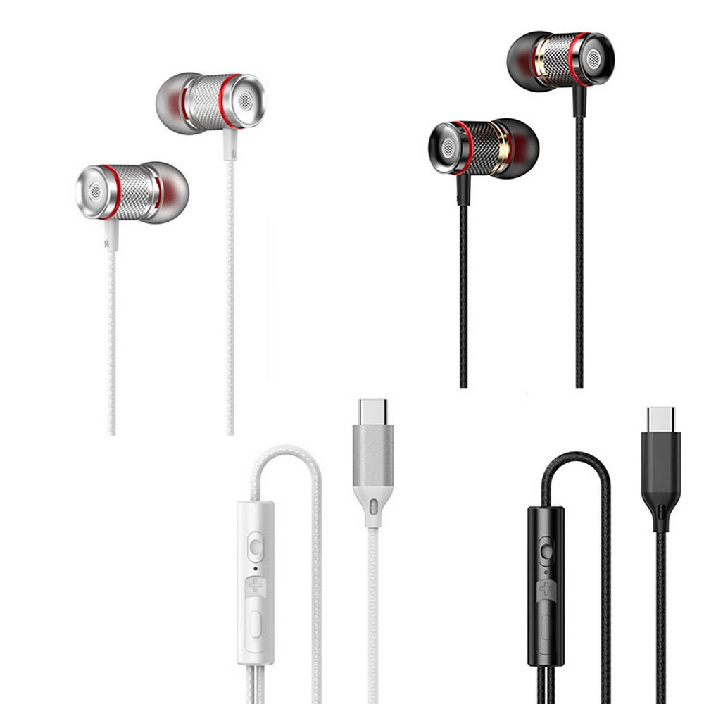 Type C Wired Earphones Headphones In-Ear Stereo Bass Sound with Microphone Universal Compatibility