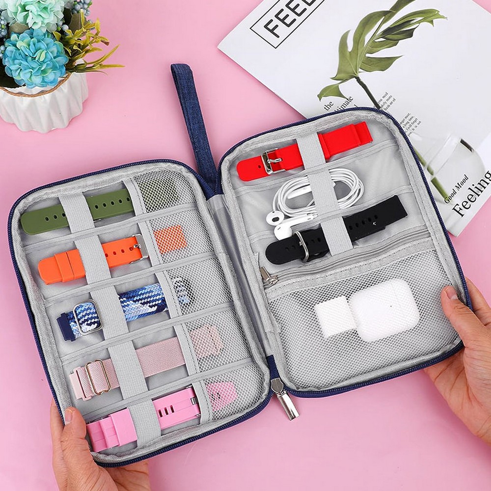 Smartwatch Accessories Organizer, Tech Accessories Travel Storage Bag for Watch Bands, Extra Pocket for Chargers, Cables, USB, SD Cards