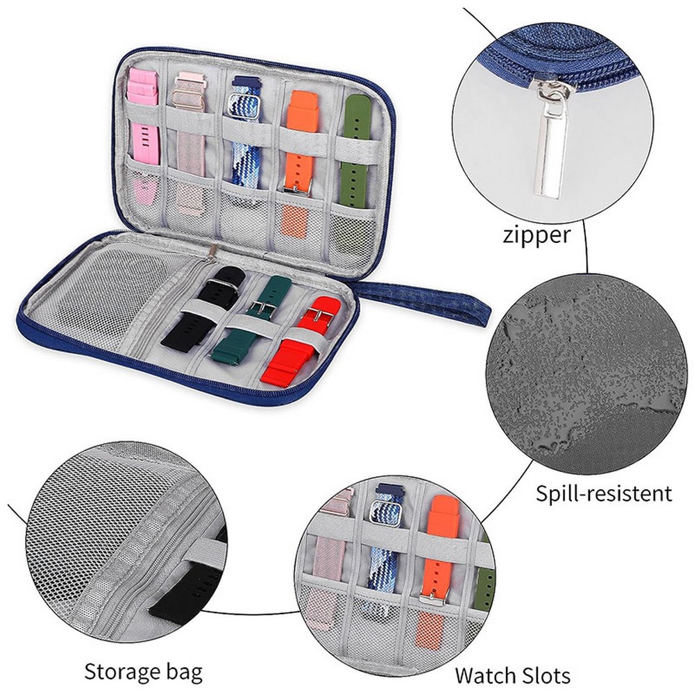 Smartwatch Accessories Organizer, Tech Accessories Travel Storage Bag for Watch Bands, Extra Pocket for Chargers, Cables, USB, SD Cards