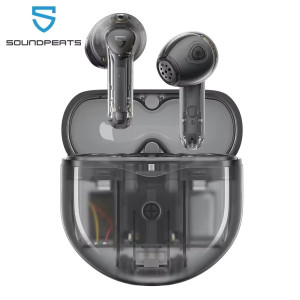 SoundPEATS Air4 True Wireless Earbuds with Snapdragon AptX Adaptive Lossless Bluetooth 5.3 Earbuds with Boost Bass, Multipoint Connection, 6-Mics – Transparent Black