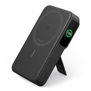 Anker MagGo Power Bank, 10,000mAh Qi2 Certified 15W Ultra-Fast MagSafe-Compatible Portable Charger with Smart Display and Foldable Stand - Black