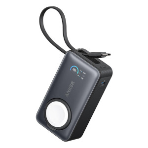 Anker MagGo Power Bank 35W 10,000mAh for Apple Watch, Officially Certified Compact Battery Pack with Built-in USB-C Cable - Black