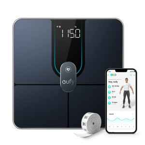 eufy P2 Pro Smart Scale digital body fat scale, WLAN/Bluetooth, 16 readings including Weight, Heart Rate, Body Fat, BMI, Muscle/Bone Mass - Black