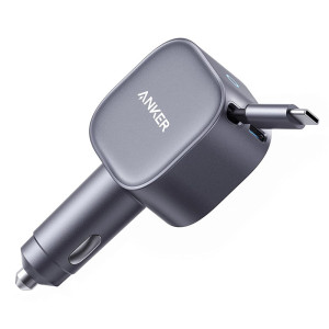Anker 75W USB-C Car Charger Ultra-Compact Type-C Fast Car Charger with Built-in Retractable Cable - Black