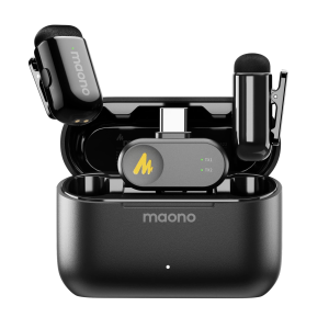 MAONO Wave T1 Mini Wireless Lavalier Microphone with USB-C Plug, Noise Cancellation, AI Voice Filter, 30H Used with Charging Case for Video Recording Vlogging Podcast