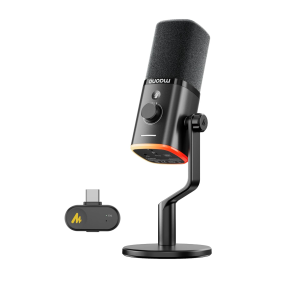 MAONO PD100W USB Wireless Microphone for PC, Gaming Streaming Dynamic Mic with One-Click Noise Reduction,Mute Button,Custom RGB, 3.5mm Headphone Jack, Desktop Podcasting Mic for Computer Phone