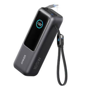 Anker Laptop Power Bank 25000mAh 165W Fast Charging Portable Charger with Built-In and Retractable USB-C Cables - Black