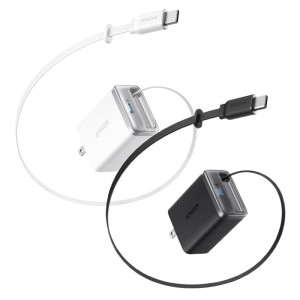 Anker Nano 35W Fast Charger with Retractable USB-C Cable, Dual USB-C Ports, GaN Technology, ActiveShield 3.0 Safety, Foldable Plug Wall Adapter