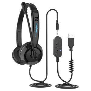 Salar H109 Business USB Headset with Microphone, 3.5mm Audio Jack, Noise Cancelling Mic and Volume Control for PC, Laptop, Office Calls and Online Meetings - Black