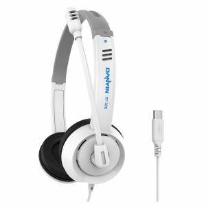 Salar DT-326 Computer Headset with Microphone, Type-C Wired Stereo Headphones with Noise Cancelling Mic and Volume Controls for PC, Laptop, Tablet and Mobile Phone - White