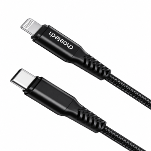 Choetech USB-C to Lightning Nylon Braided MFi Certified Cable(1.2m/3.9ft)  –  Black (IP0039)