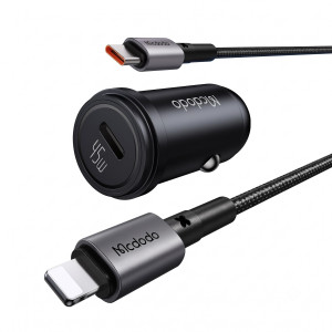 Mcdodo Aluminum Alloy 45W USB-C PD Car Charger Kit with 36W USB-C to Lightning Cable (1.2m) - Black