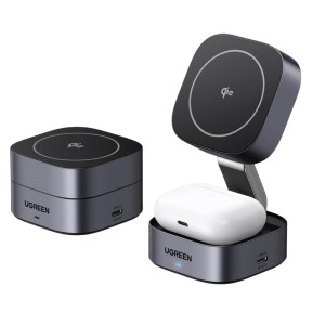 UGREEN Qi2 2-in-1 Foldable 15W Magnetic Wireless Charger Stand for iPhone & AirPods