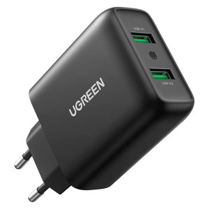 Ugreen 36W 2-Port USB QC 3.0 Fast Charger - Black