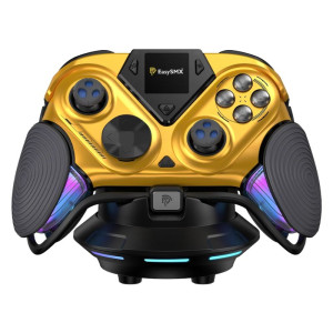 EasySMX D15 Wireless PC Gaming Controller with 8000Hz Polling Rate 1.3 Inch LCD Screen, TMR Joysticks, RGB, with Magnetic Charging Dock - Gold