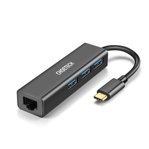 CHOETECH 4-In-1 USB-C to Gigabit RJ45 Adapter with USB Hub - Black (HUB-U02)