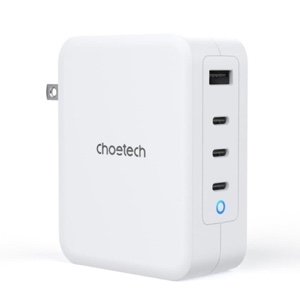 Choetech Ultra Fast 130W Gan 3 USB-C 1 USB-A Power Adapter Charger - US - White (PD6001)