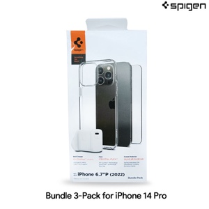 Spigen Bundle Pack for iPhone 14 Pro 6.1 inch (Crystal Flex Case + Glass.tR Screen Protector + PowerArc 20W Charger) - ASE05408