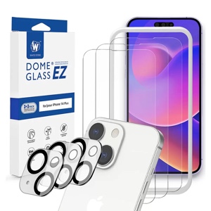 Whitestone Dome EZ with Cam for iPhone 14 Plus EZ Glass Screen Protector with Jig & Camera Protector - 3 Pack