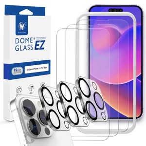 Whitestone Dome EZ with Cam for iPhone 14 Pro Max EZ Glass Screen Protector with Jig & Camera Protector - 3 Pack
