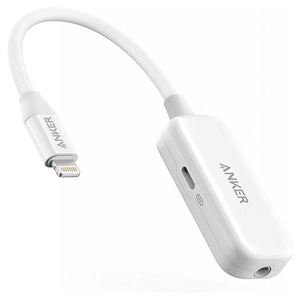 Anker 2-In-1 Audio & Lightning Charging Adapter 3.5mm Headphone Jack MFi-Certified - White